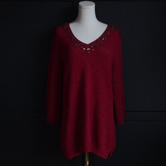 Susan Bristol | Vintage, Sequin V-neck, 3/4 Sleeve Sweater - Picture 3 of 6